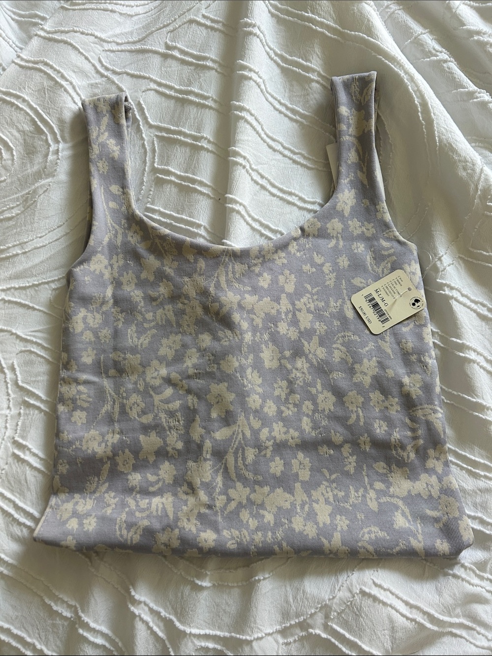 Free People Lavender and Cream Floral Jacquard Tank